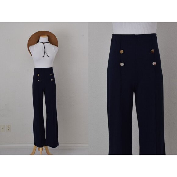 Love Nation Navy High Rise Straight‎ Leg Pants Size Large - Picture 1 of 9